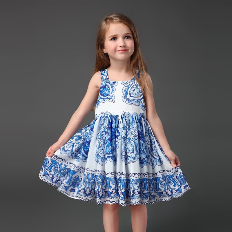 Novo estilo meninas verão colete saia crianças vestido bebê estilingue saia praia saia mãe-filha roupas Par