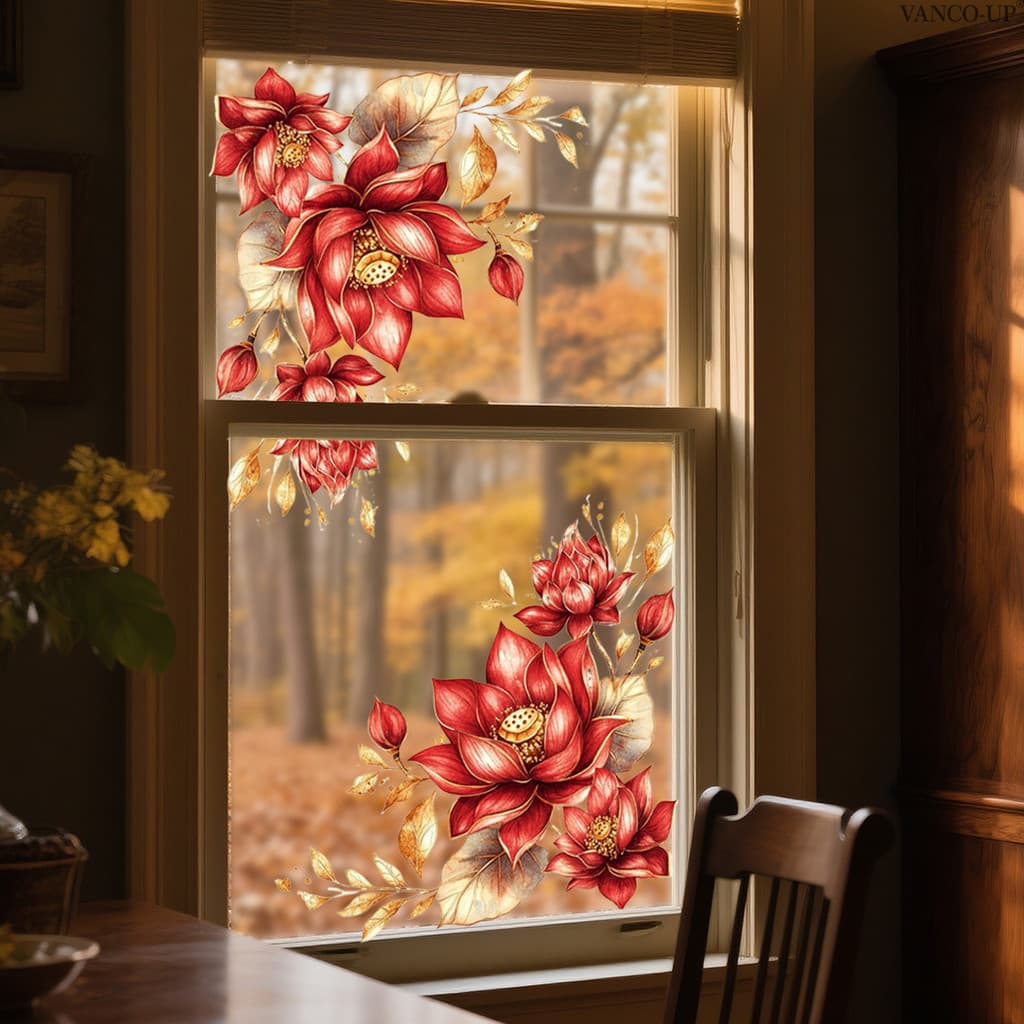 Adesivos de parede coloridos flor janela adesivos sala de estar quarto casa dupla face visível adesivos de vidro auto-ad