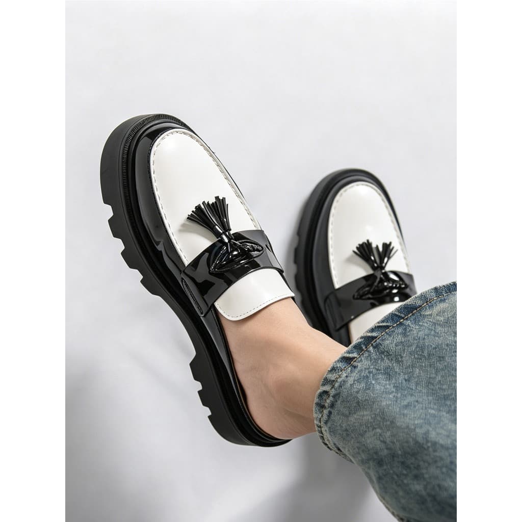 Meia chinelos masculino verão britânico meio suporte sandálias de couro sapatos de um Pedal preguiçoso Night Club sola g