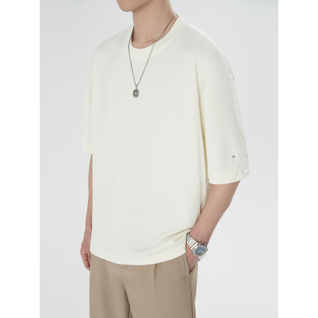 T texturizado High-End texturizado Jacquard tecido solto de manga curta camiseta masculina na moda versão coreana redond