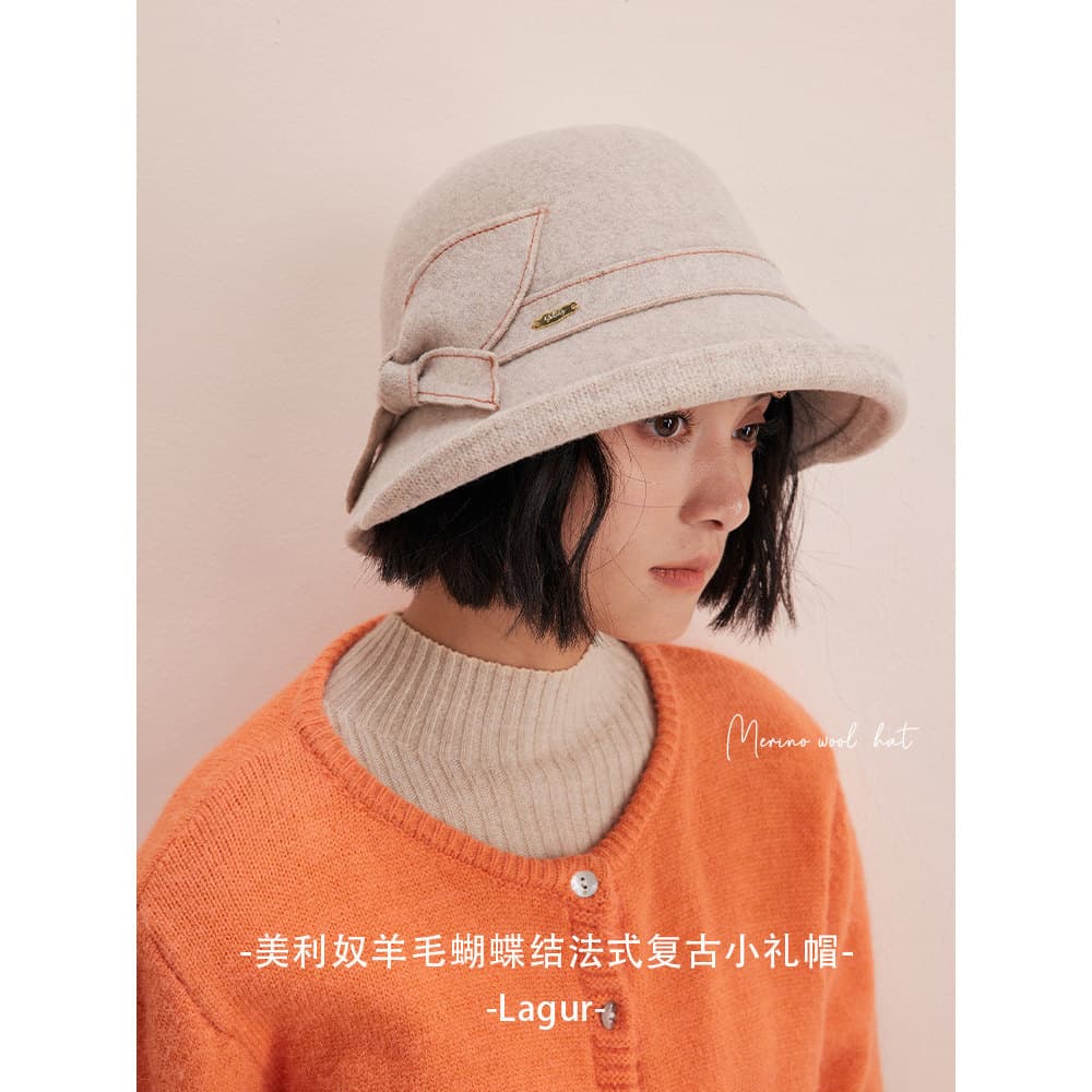 Elegante francês Retro lã chapéu superior balde chapéu Curling moda bacia chapéu feminino outono inverno arco chapéu fri
