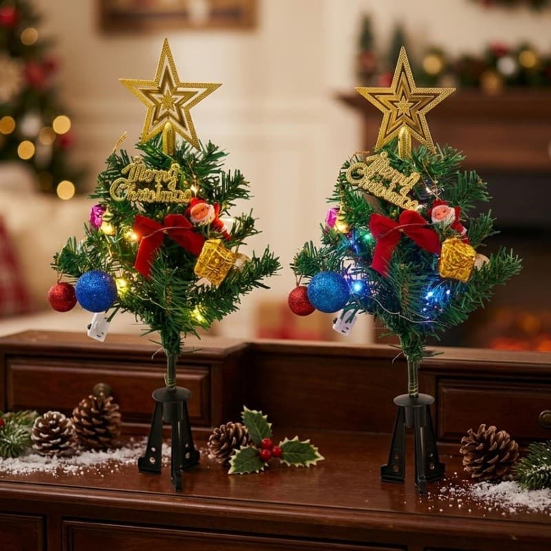 Árvores De Natal Brilhantes Coloridas Românticas Com Luz LED-Mini Enfeite De Festa De Árvore Artificial