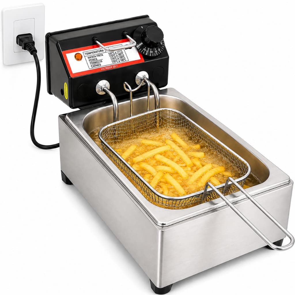 Fritadeira Elétrica Inox Profissional 3,5L Cuba Industrial 2500W