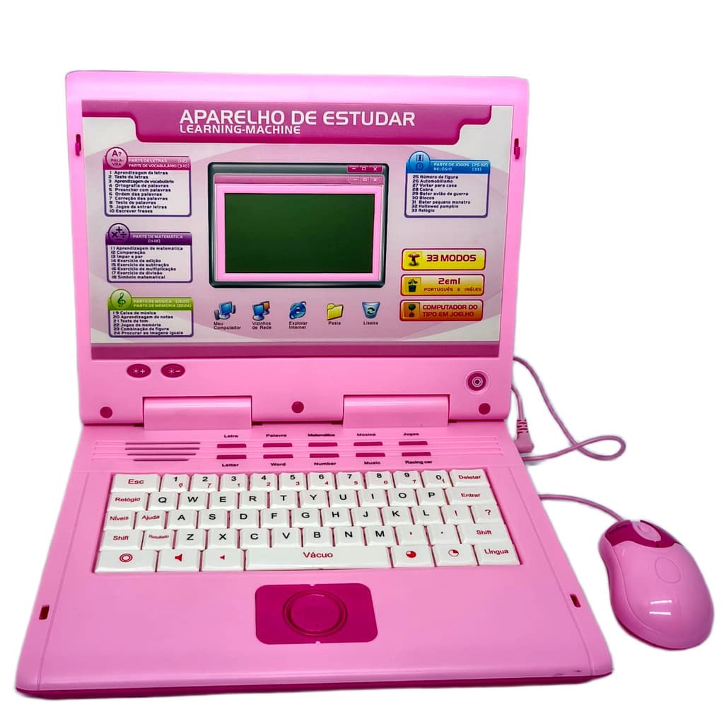 Notebook Laptop Infantil bilingue Rosa 33 Funções Português