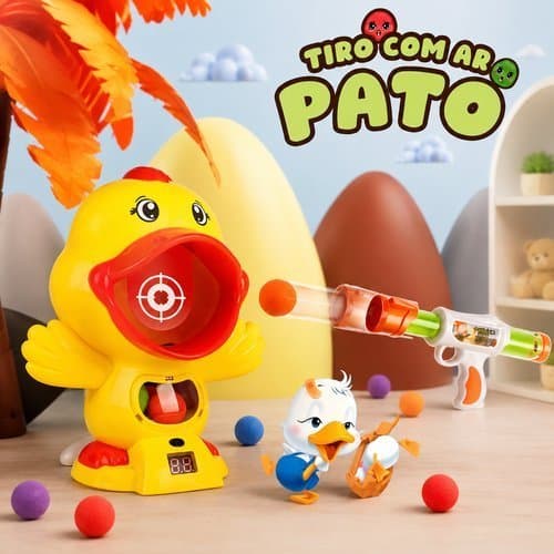 Brinquedo Tiro ao Alvo Pato Infantil Arma 10 Bolinhas Jogo Pontaria Criança