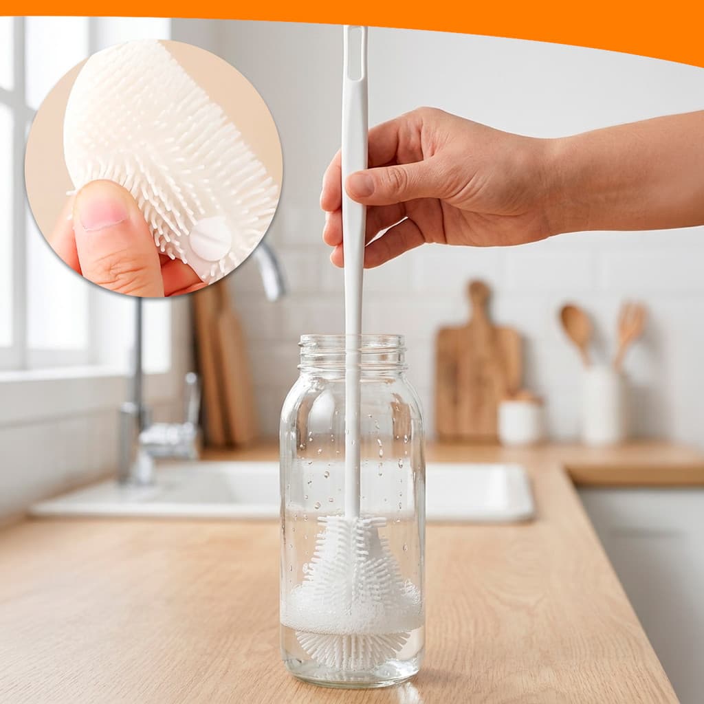 Escova Silicone Louça Garrafas Copos Limpeza Profunda Antibacteriana Mamadeiras Durável