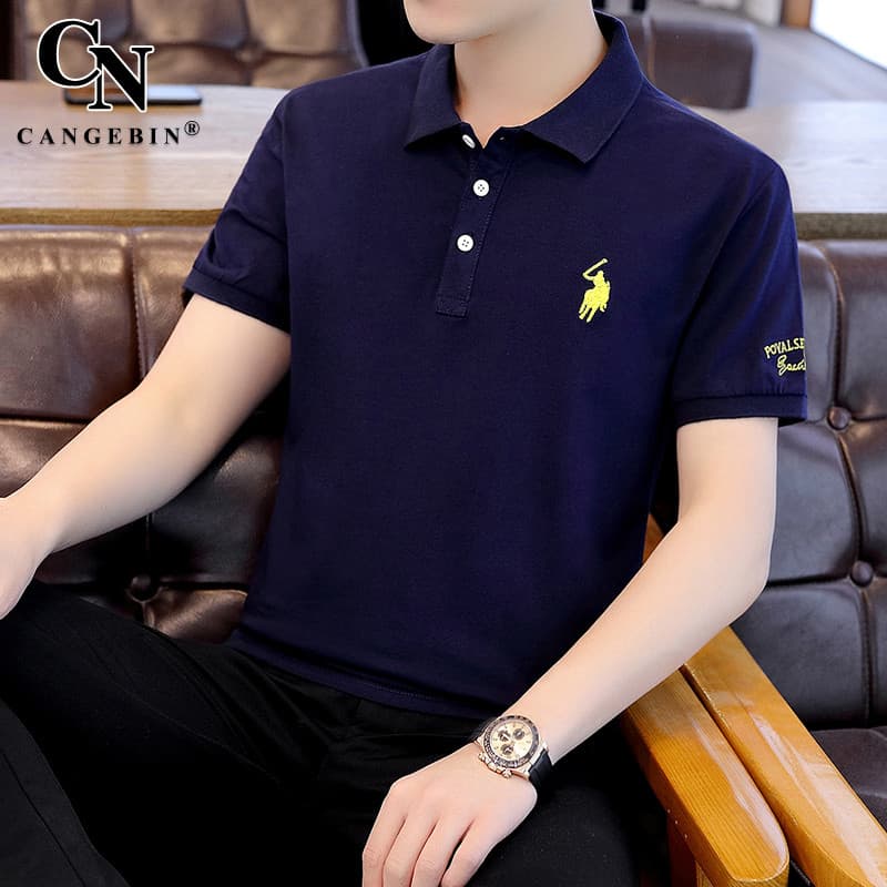 Camiseta de manga curta camisa polo masculina verão puro algodão gelo mercerizado algodão 2025 novo estilo High-End de s