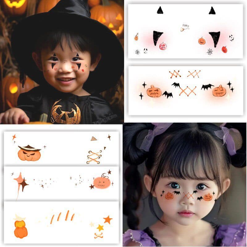 Halloween Glitter dos desenhos animados abóbora crianças tatuagem adesivos bruxa natal bonito vestir-se ferida maquiagem