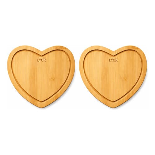 Kit 2 Tábua Bandeja De Bambu Coração 17cm X 16,5cm X 1cm Coração Bambu
