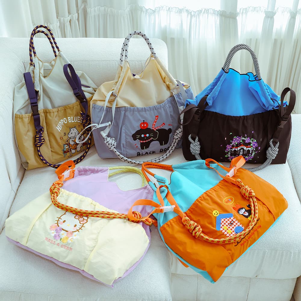 Novo estilo verão estilo japonês indústria pesada bordado saco de compras moda feminina nicho dobrável grande capacidade
