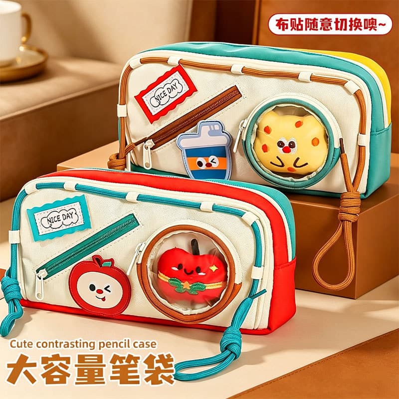 Estoque pronto PJ Cute Ins Style Japonês Delicioso Comida Estojo de Velcro Cor contrastante de alto valor Multifuncional