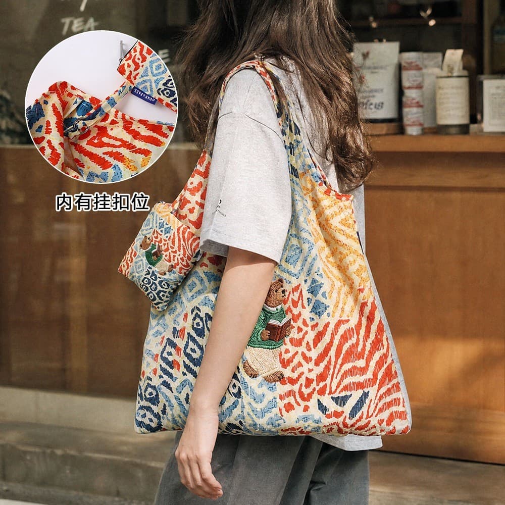 2026 novo estilo japonês coreano ins bonito pintado bolsa de ombro dobrável leve All-Match Commuter saco de compras de g