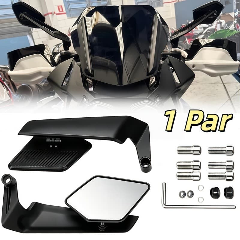 Espelho Retrovisor Asa de Vento Universal Moto Ajuste 360° ABS Esportivo Compatível Honda e Yamaha