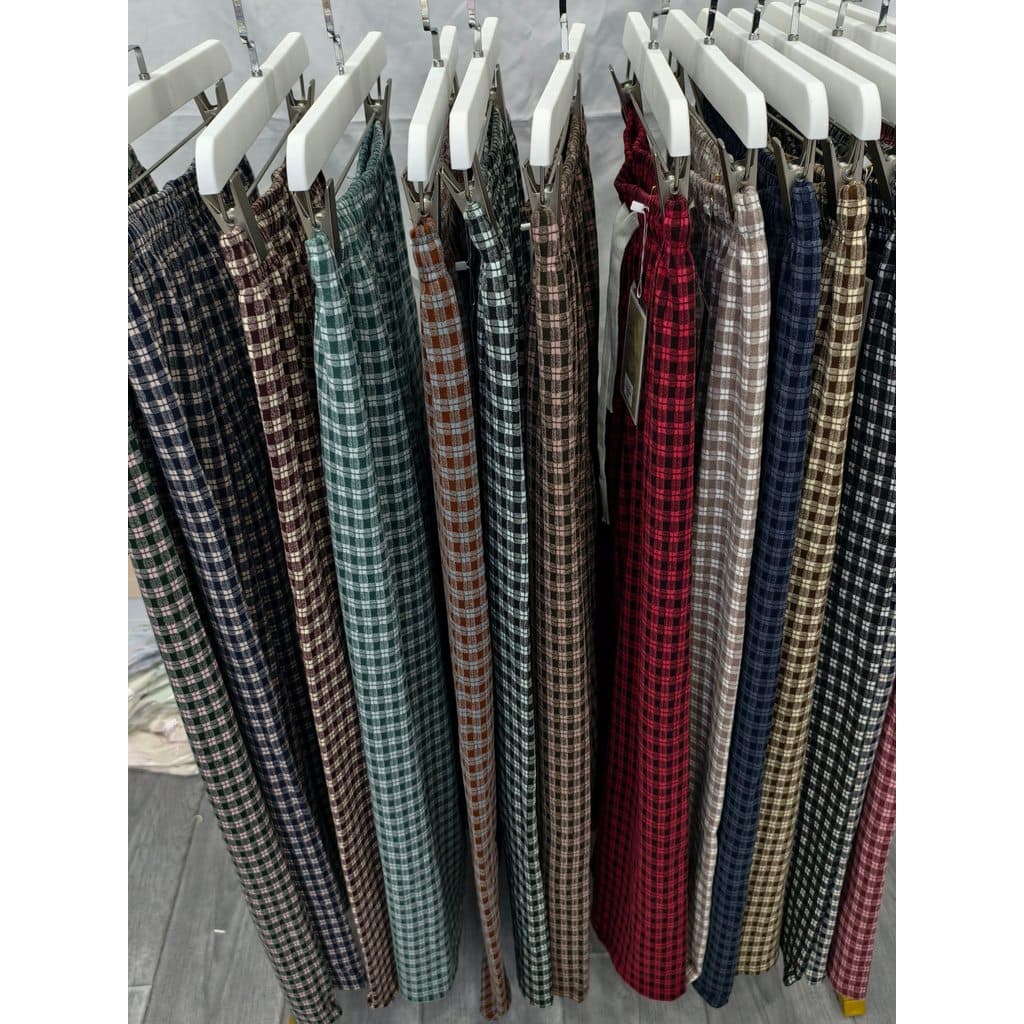 Manzhiling 8626 xadrez calças de pijama feminino primavera outono solto confortável casa calças All-Match macio casa cal
