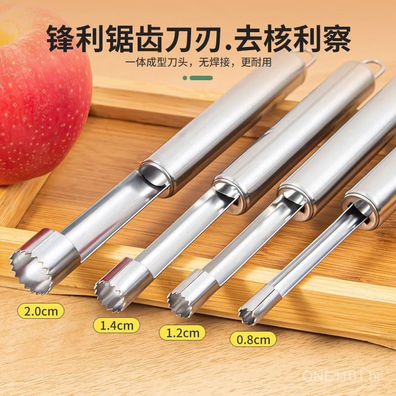 Ferramenta de aço inoxidável para remover o miolo e as sementes de frutas como caqui, tâmara vermelha e espinheiro.