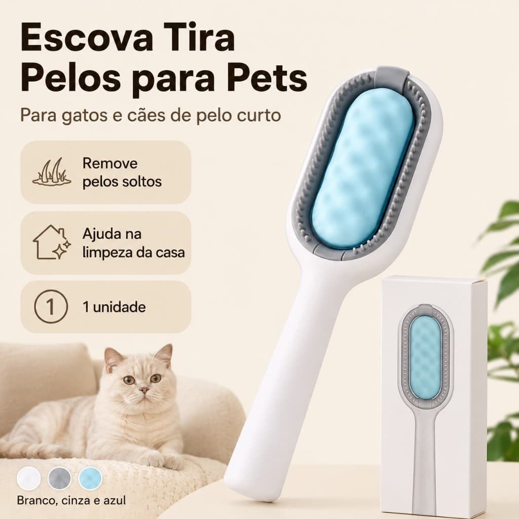 Escova Tira Pelos 3 em 1 para Pets de Pelo Curto, Gatos e Cães, Removedor de Pelos para Sofá e Roupas