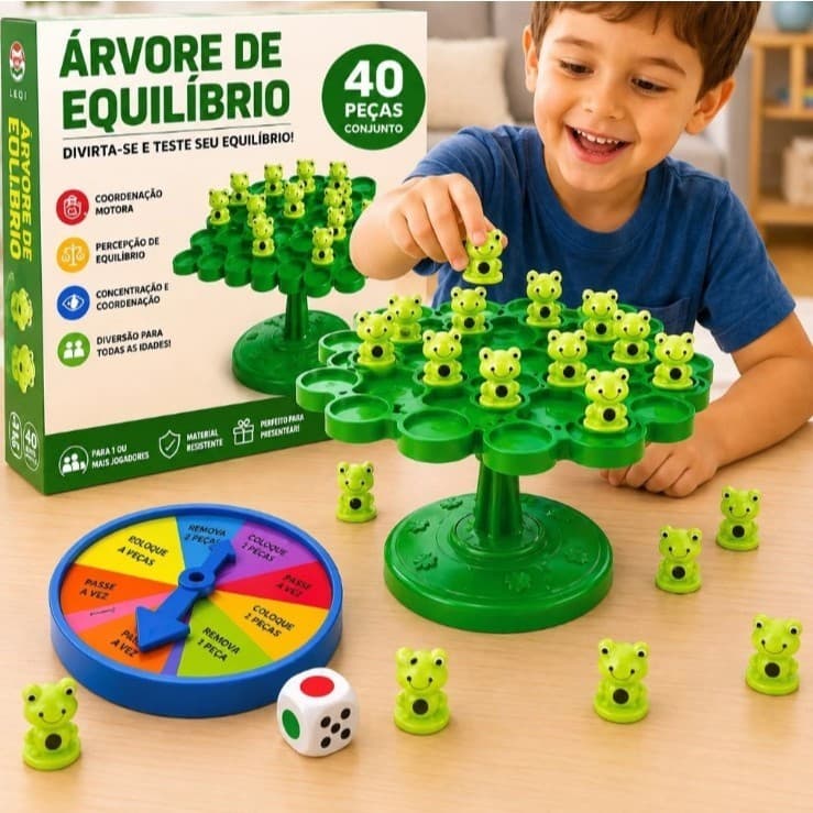 Jogo Equilíbrio de Sapos 40 Peças com Roleta Brinquedo Educativo Infantil Coordenação Motora