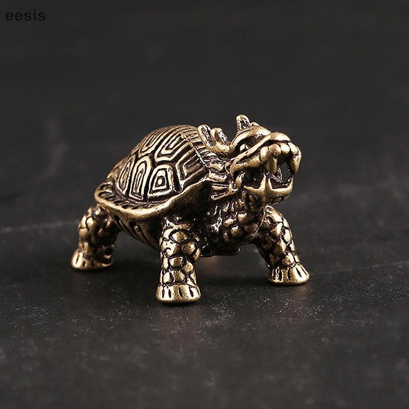 eesis 3D Latão Dragão Tartaruga Fundição Estátua Mini Animal Estatueta De Metal Decoração Para Casa Desktop Artesanato E