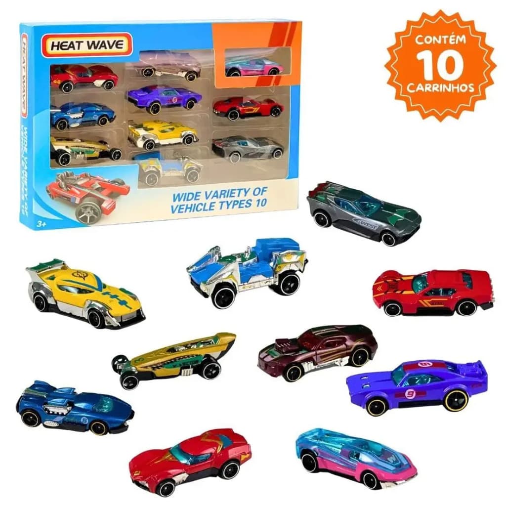Kit 10 Carrinhos Miniaturas De Metal Ferro Carros Hot Cars Brinquedo Infantil Coleção