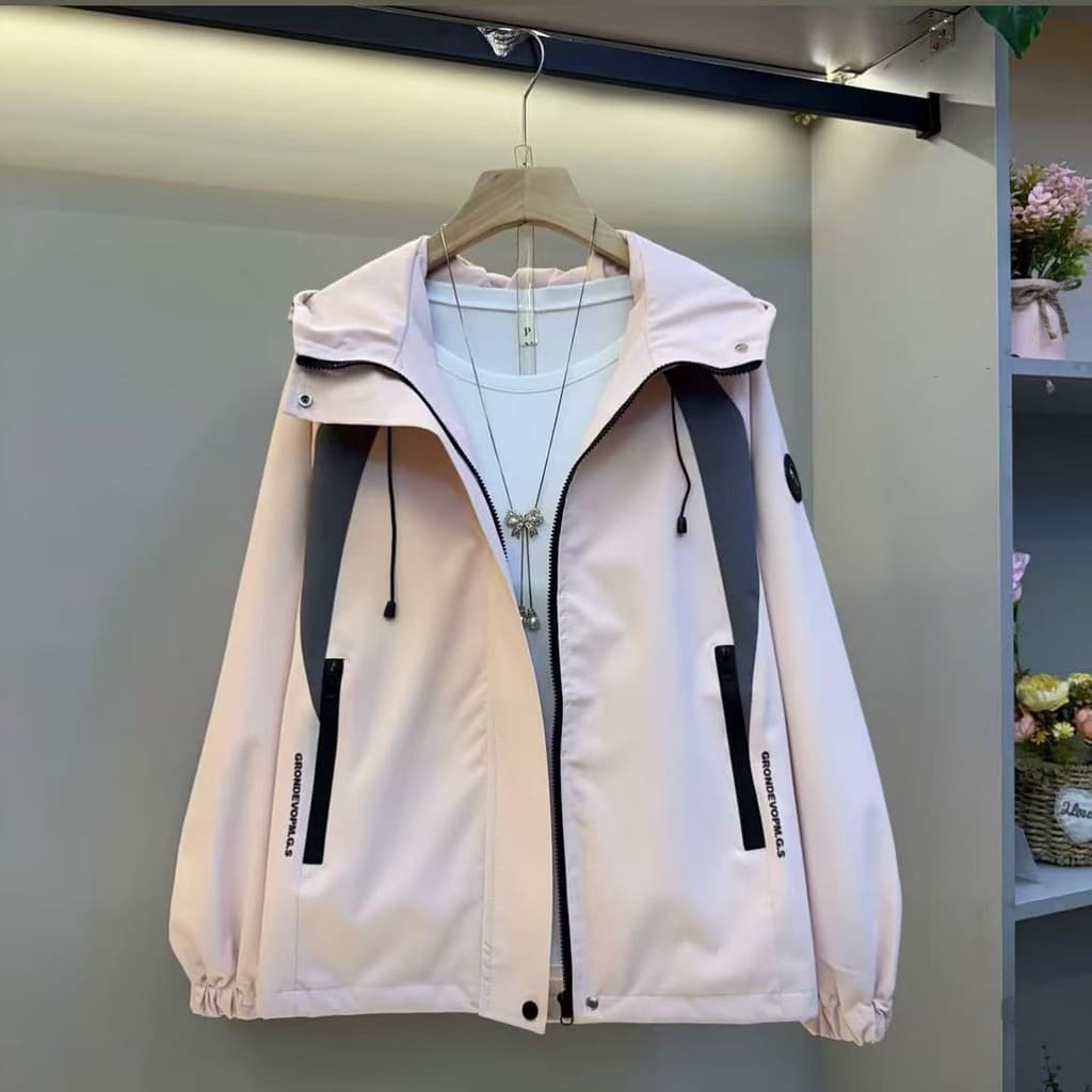 Jaqueta feminina 2026 primavera outono moda estilo ocidental com capuz All-Match redução de idade mais magro olhar moda