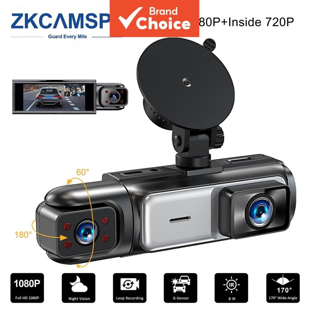 Câmera Veicular DVR 1080p Full HD com 3 Canais, Visão Noturna Infravermelha, G-Sensor, Gravação em Loop