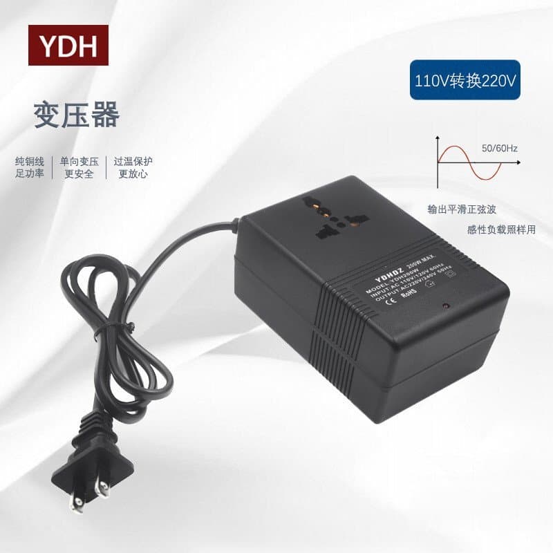 Venda direta de fábrica: Conversor de voltagem 200W 220V para 110V, transformador de viagem 110V para 220V RQSF