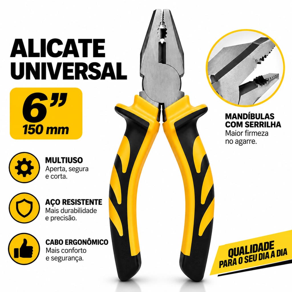 Alicate Universal 6" Startools Cabo Emborrachado Isolado Forjado Corte Universal e Bico Profissional