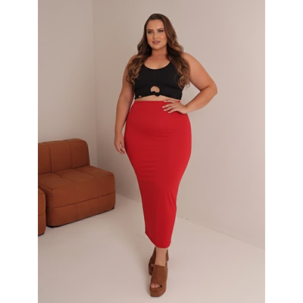 Saia Feminina Longuete Moda Gringa Elegante C/ Fenda Estilo Conforto