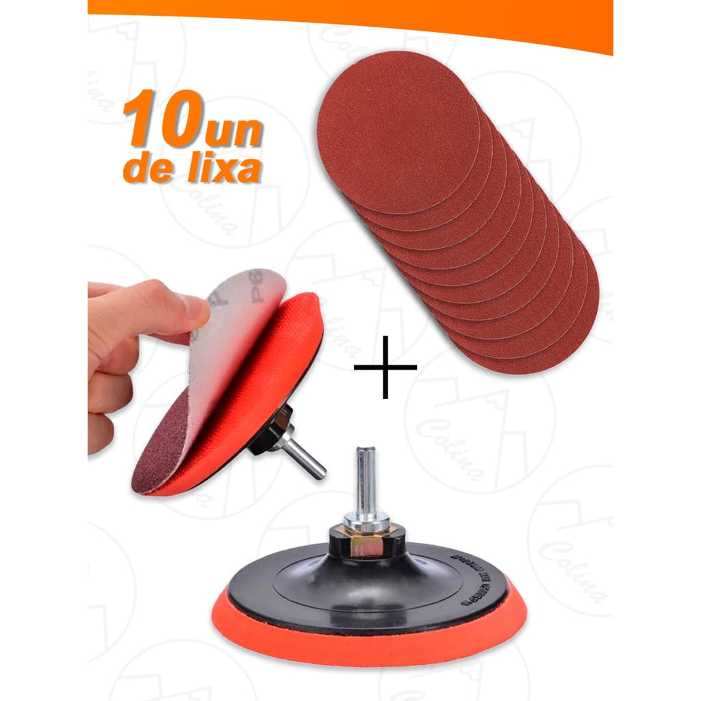 Kit De Suporte Para Disco De Lixa  Com Velcro Adaptação M14 + 10 Lixas De Grão 180