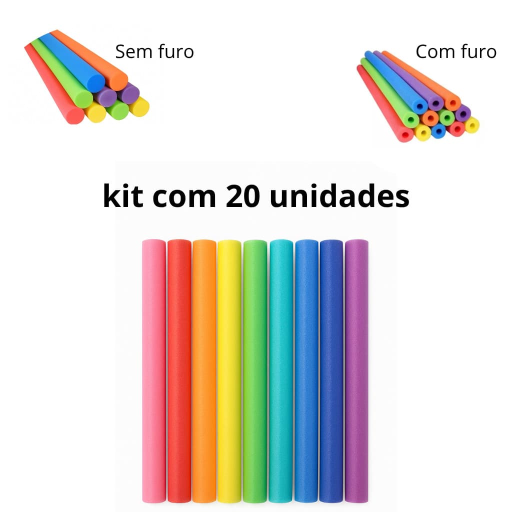 Kit 20 Unidades Boia Espaguete Macarrão Flutuador Piscina Natação Decoração Sem Furo Com Furo