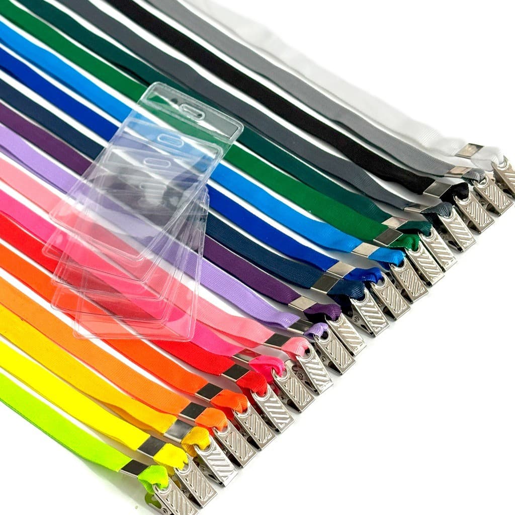 Kit Cordão 12mm com Presilha Jacaré + Porta Crachá 58x89mm PVC Cristal!