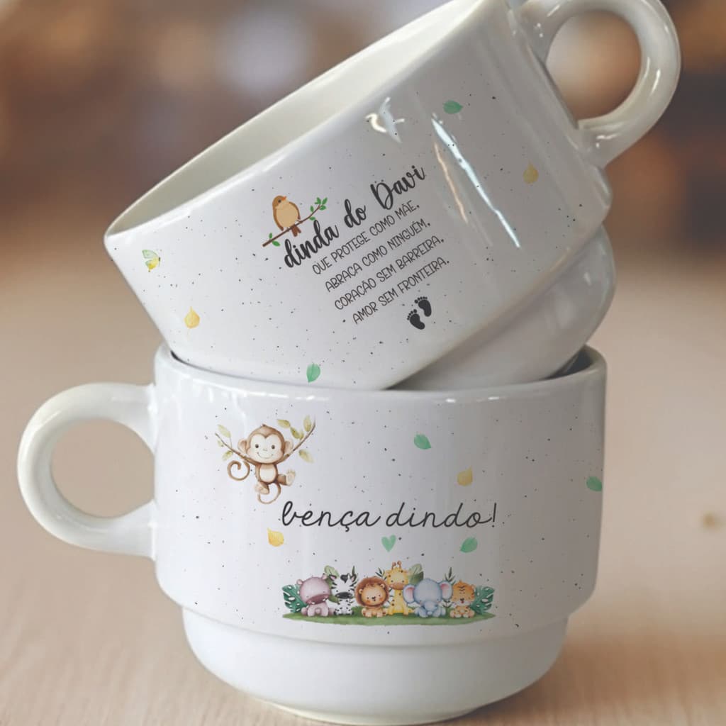 Xícara Personalizada Dinda e Dindo Tema Safari 180ml