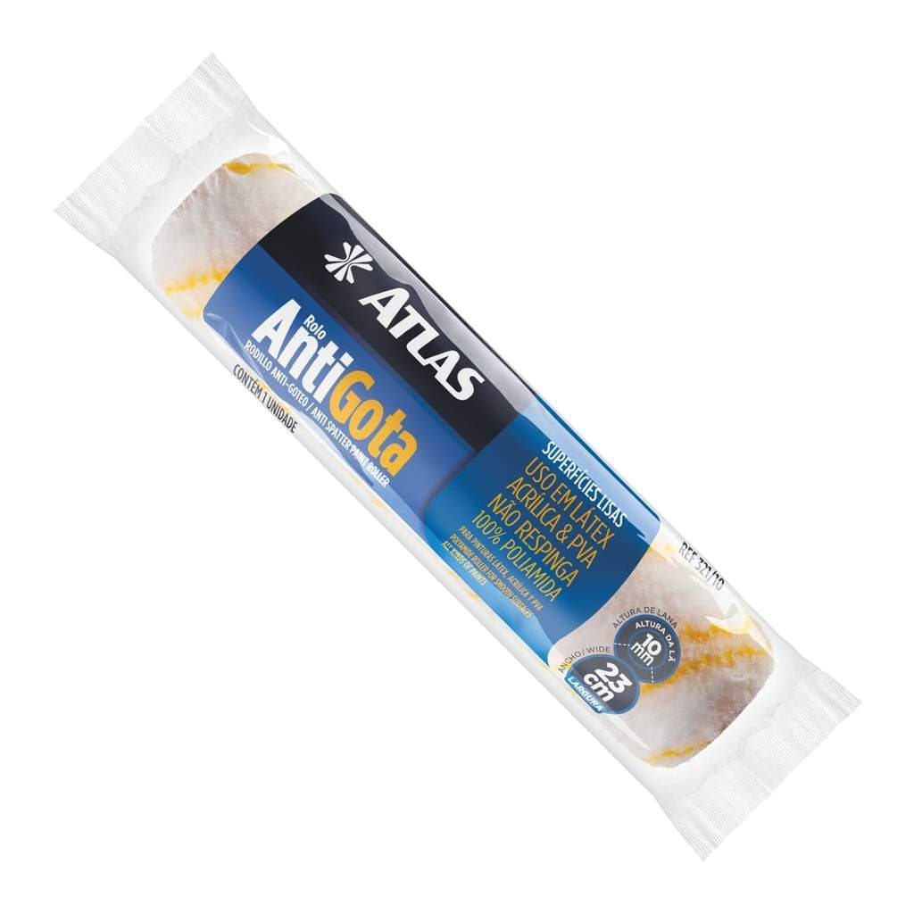 Rolo Antigota 23cm em Lã Poliamida 10mm Acabamento Profissional Atlas Rolo de Pintura para Parede Sem Respingar