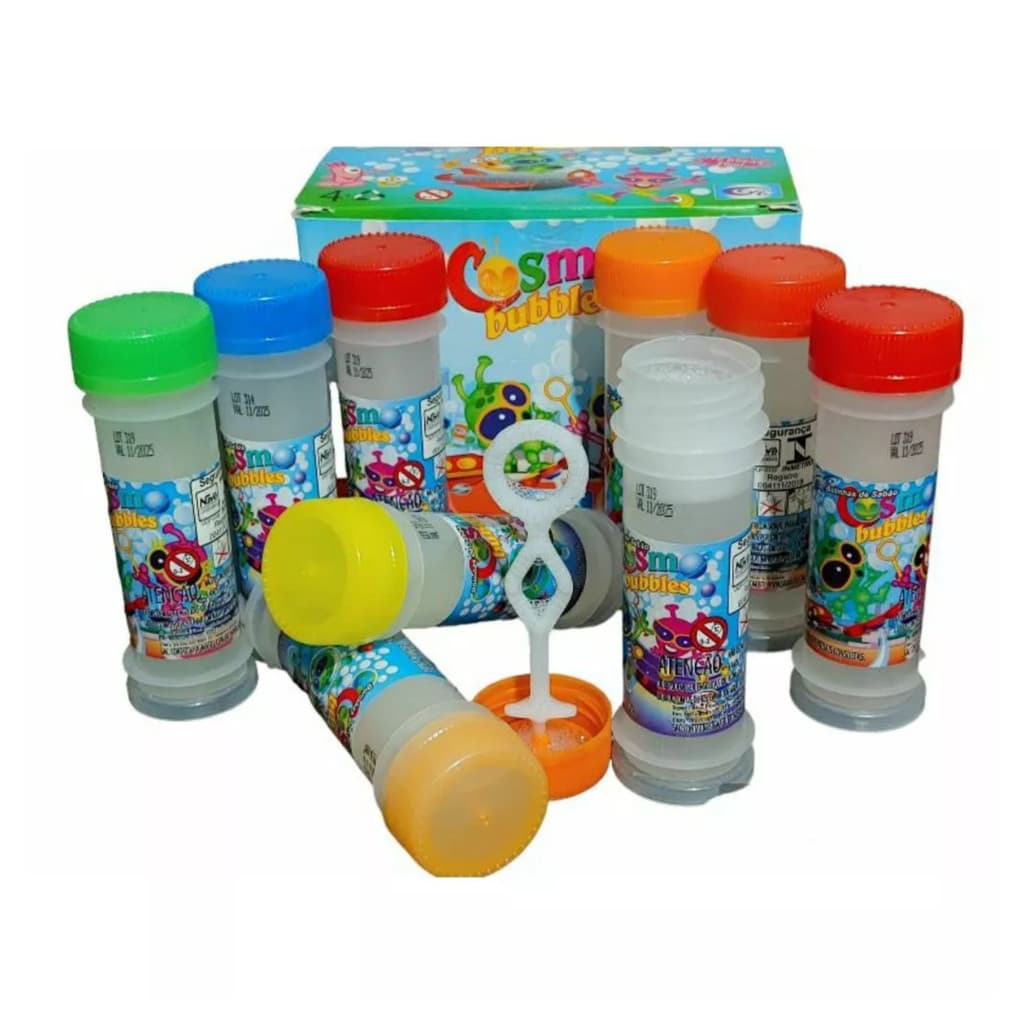 Caixa 24 Bolha de Sabão Cosmo Bubbles Bolhinha de Sabão Divertida Brinde Festa de Aniversário Lembrancinha