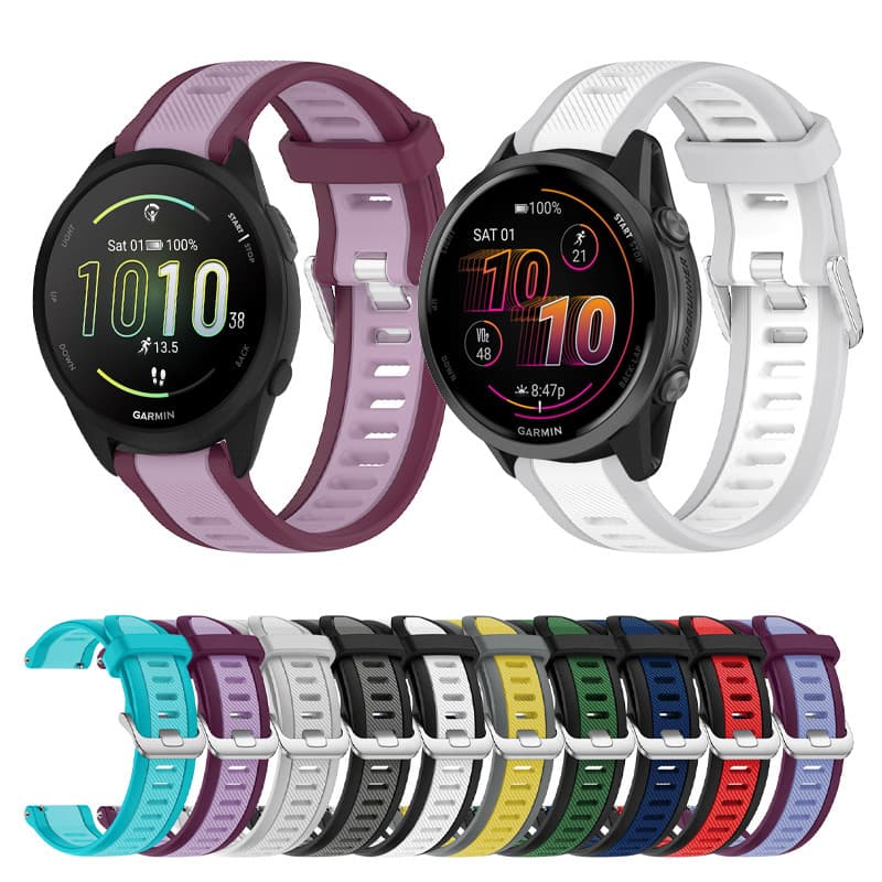 Pulseira De Silicone Com Fivela Prateada Emendada Em Dois Tons Para Garmin Forerunner 570 165 55 158 265 255 645 245 Mús
