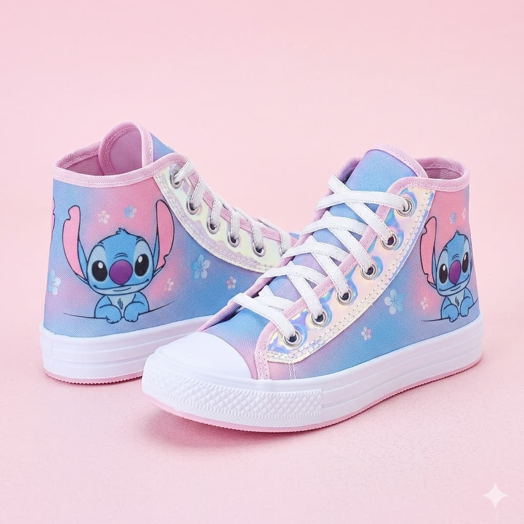 Tênis Botinha Infantil Menina Stitch Estiloso e Confortável Escolar