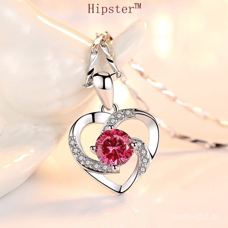 Colar Natural Rubi Com Pingente De Coração E Diamante