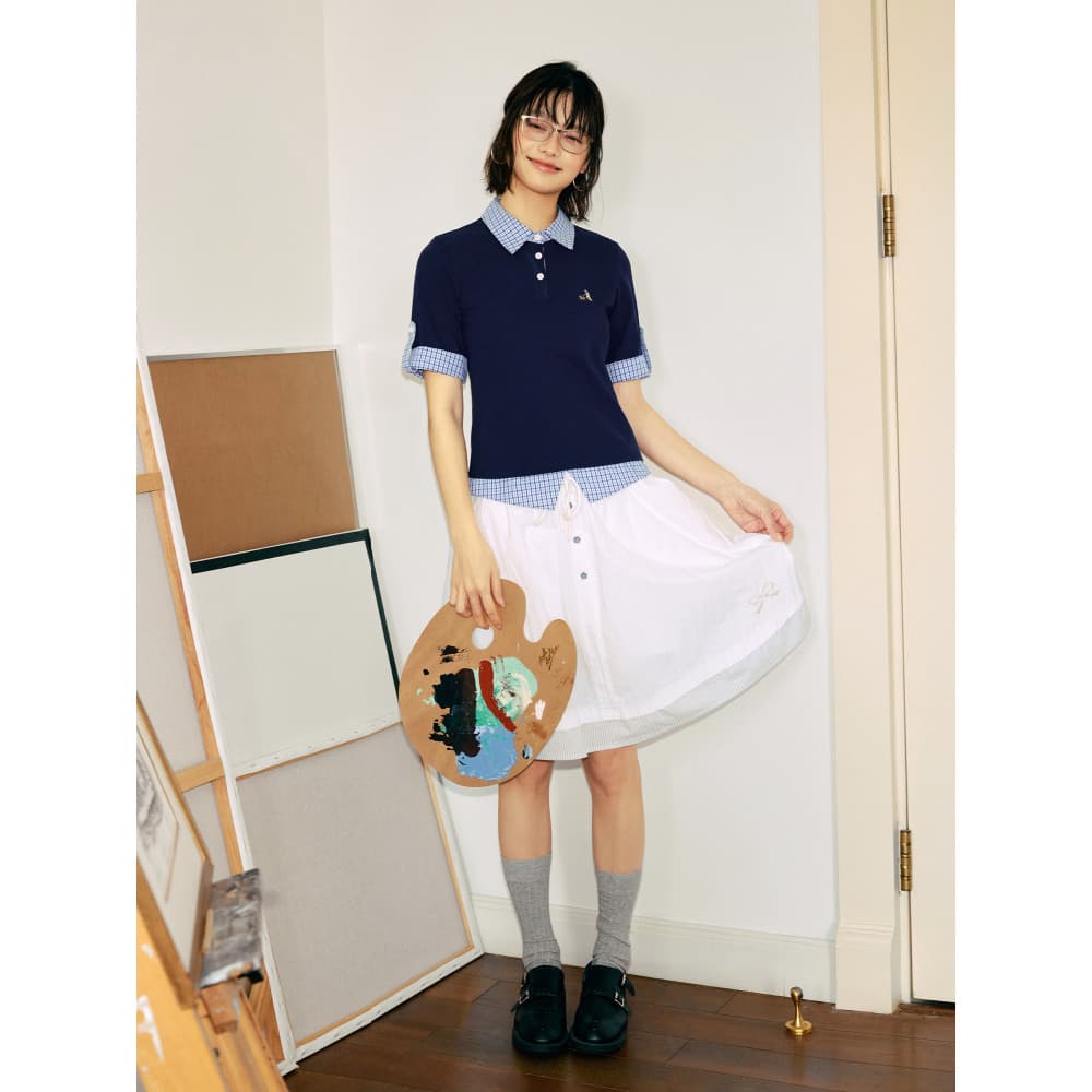 P PSO marca roupas femininas masculinas falso de duas peças cão andando vilão malha bordado camisa POLO de manga curta f