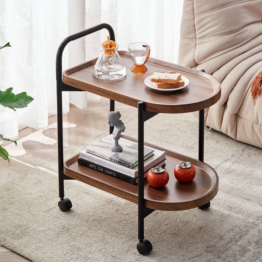 Mesa Lateral Carrinho Auxiliar 2 Andares - Estilo Industrial para Café e Bar com Rodinhas