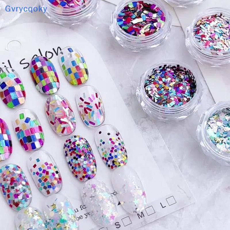 Gvrycqoky 1jar Colorido Iridescente Laser Prego Glitter Decoração Cores Misturadas Flocos De Lantejoulas Acessórios De M