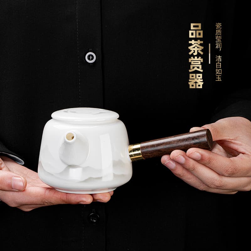 Bom forno lanolina Jade porcelana alça lateral bule de cerâmica doméstico único pote grande High-End Kung Fu conjunto de