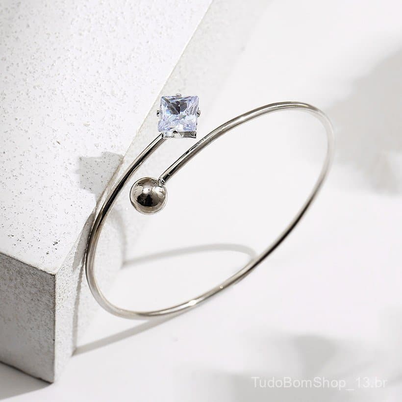 Pulseira aberta quadrada de design europeu e americano, simples, com detalhes de diamantes, elegante e de alta qualidade