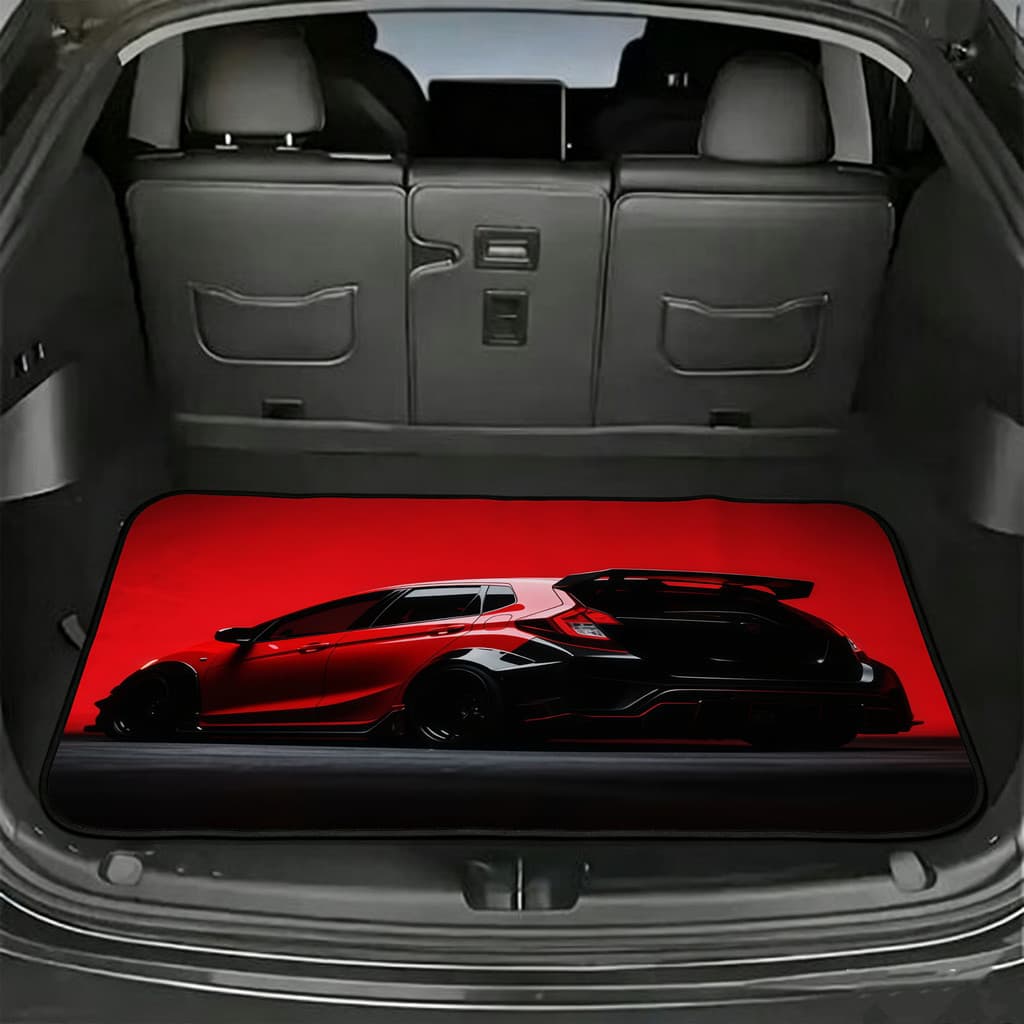 Tapete de porta-malas de carro de 1 peça, plano 2D, tapete de porta-malas vermelho para carro esportivo retrô, adequado