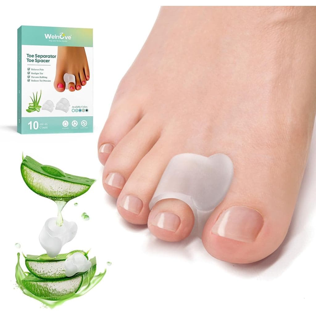 Conjunto de 10 separadores de dedos em gel Welnove - Contém extrato de aloe vera, adequado para dedos sobrepostos, dedos