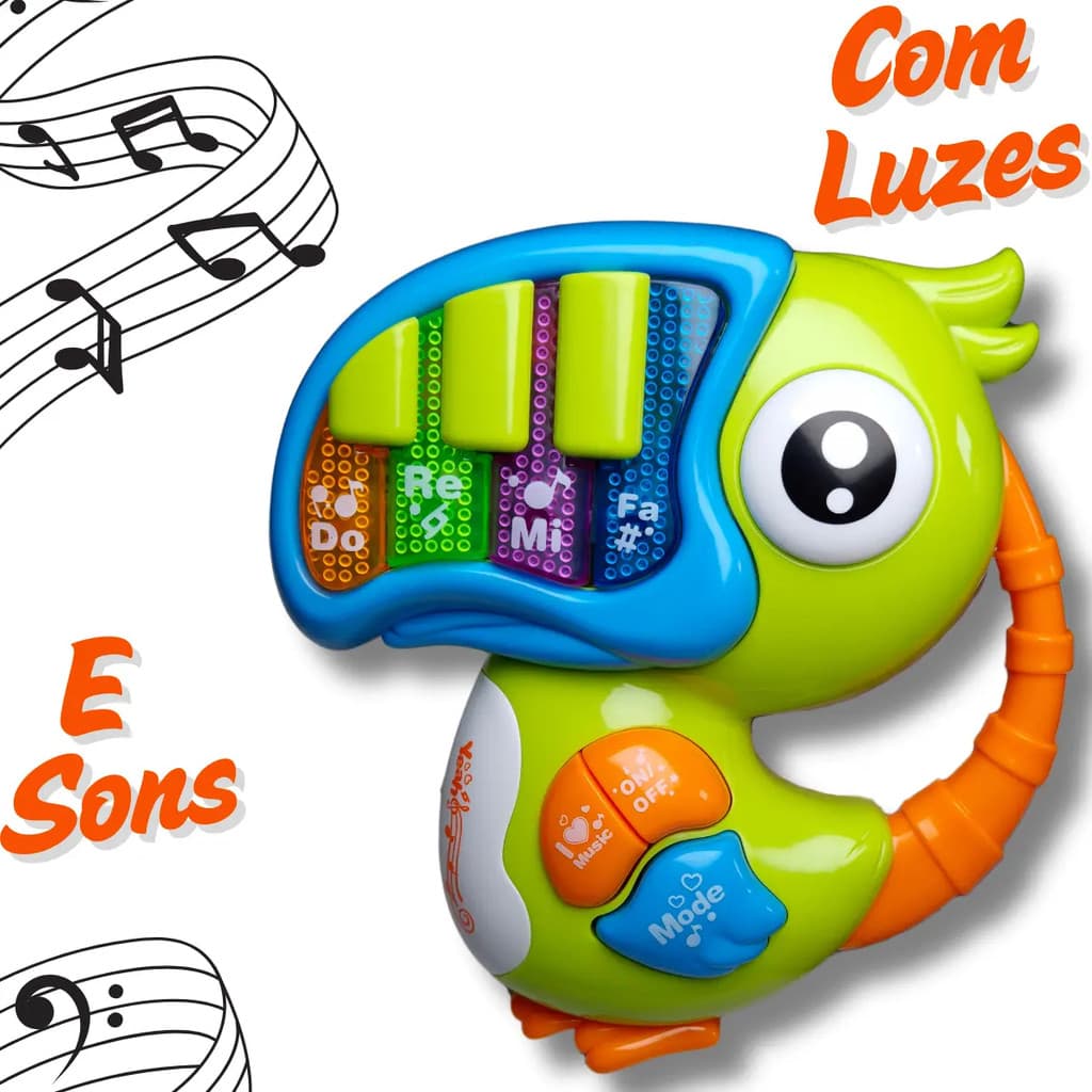 Brinquedo Tucano Musical Infantil Piano Teclado Com Luzes e Sons Educativo Bebê Colorido