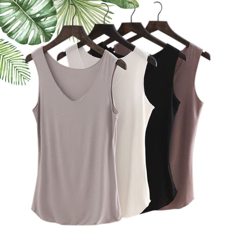 Estilo fino Modal bottoming colete estilingue feminino verão solto tamanho grande com decote em v All-Match sem mangas c
