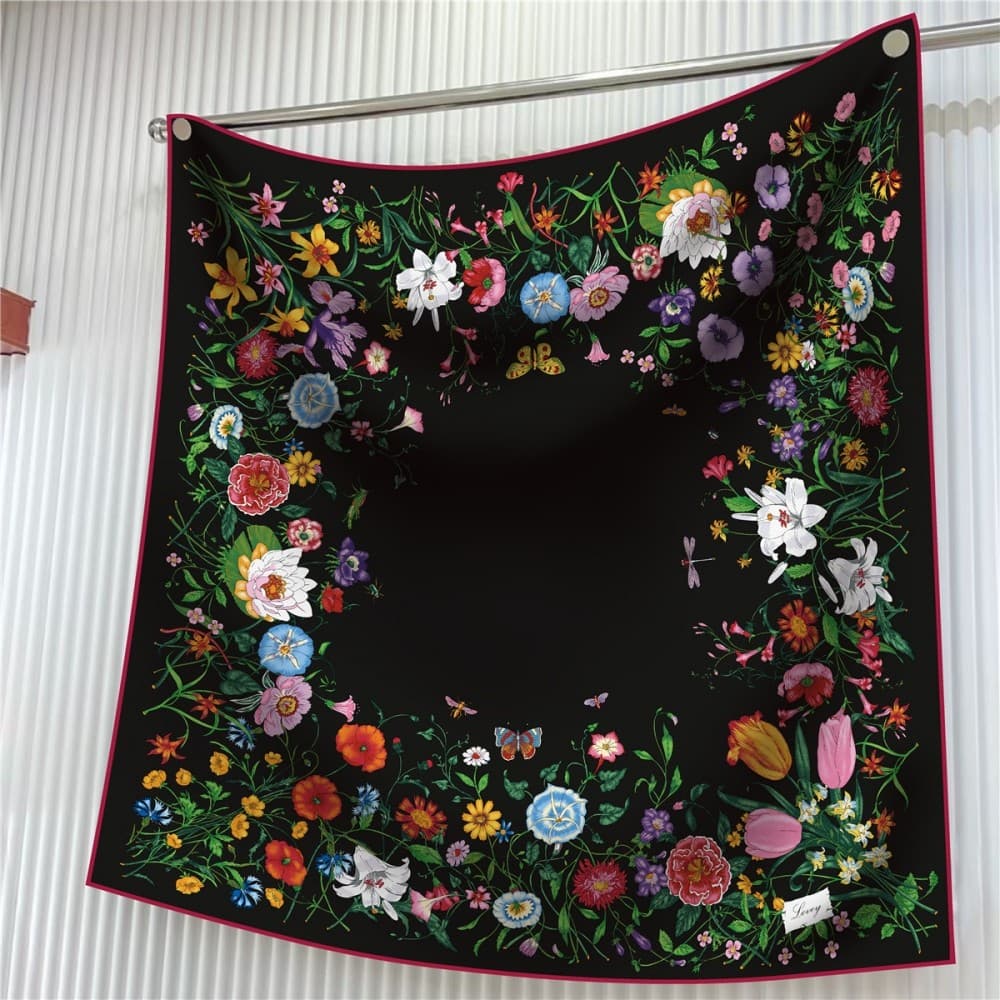 90cm planta francesa flor tulipa Hangzhou sarja de alta qualidade seda xale feminino protetor solar grande lenço decorat