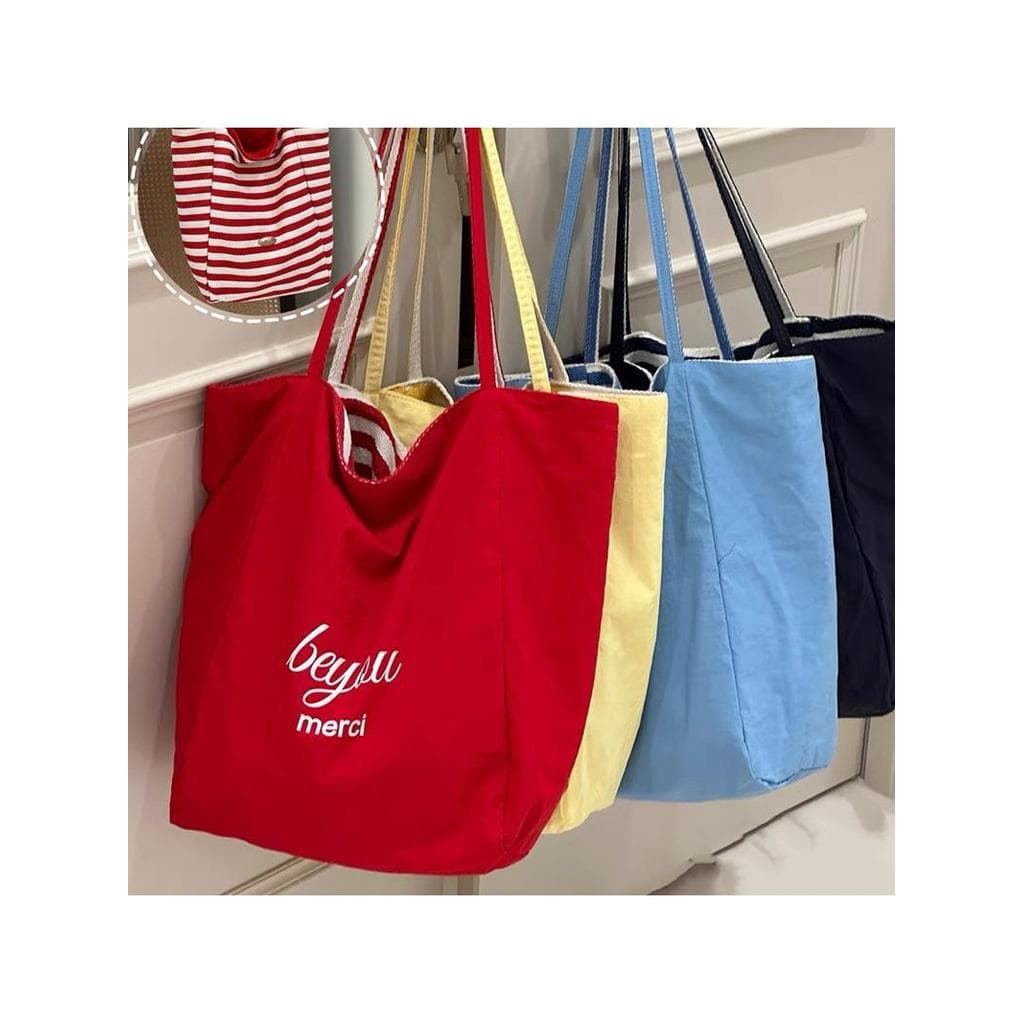 Verão listrado bolsa de lona coreano ins estilo preguiçoso sacola estudante grande capacidade Casual bolsa de ombro femi