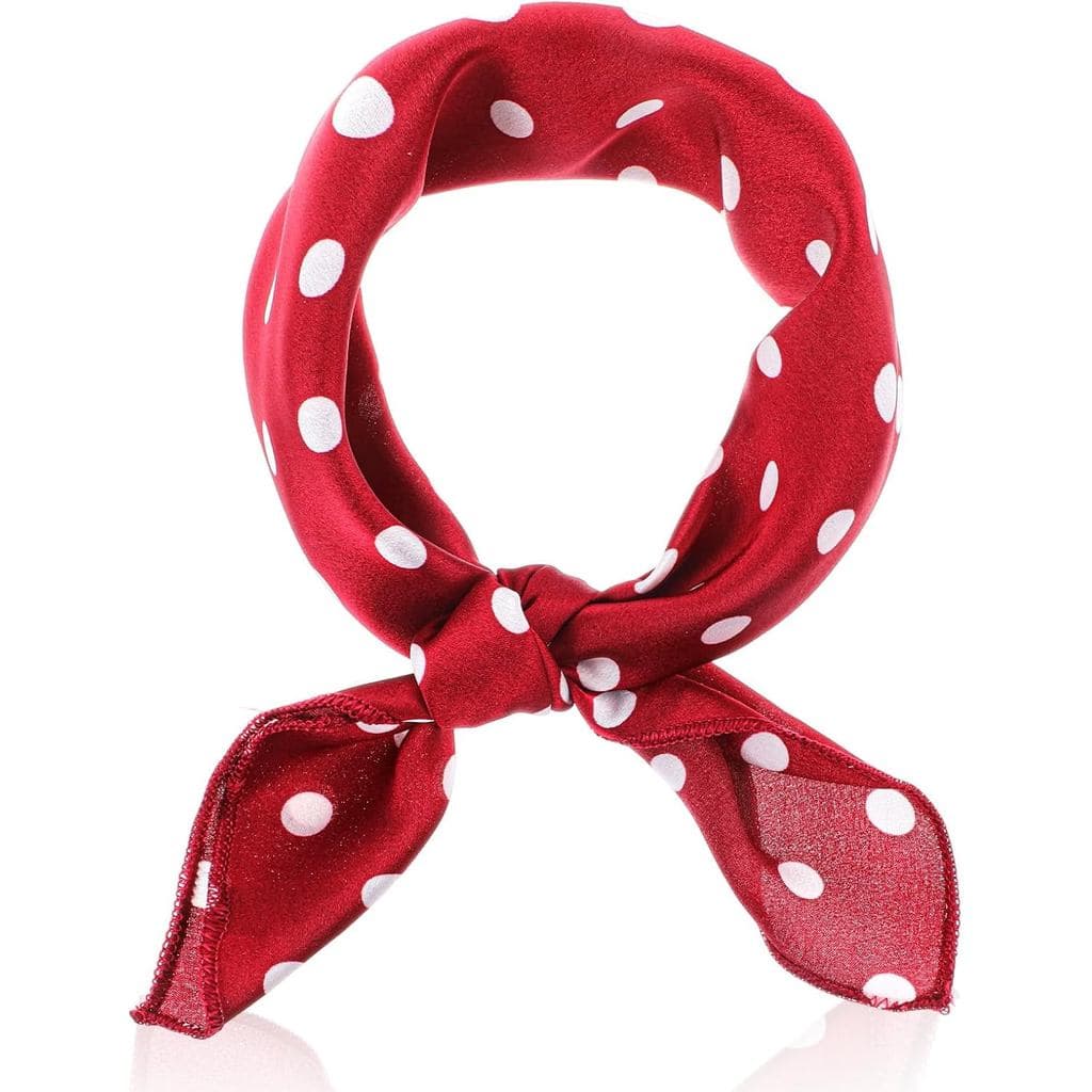Lenço Quadrado Vintage para Mulheres para Cabelo, Pescoço e Cintura - Lenço de Bolinhas Preto e Vermelho - Acessório Dec