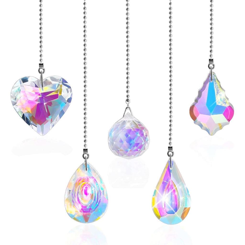 5 Peças de Correntes de Cristal para Ventilador de Teto, Puxadores Decorativos para Ventilador com Efeito Arco-Íris, Ext